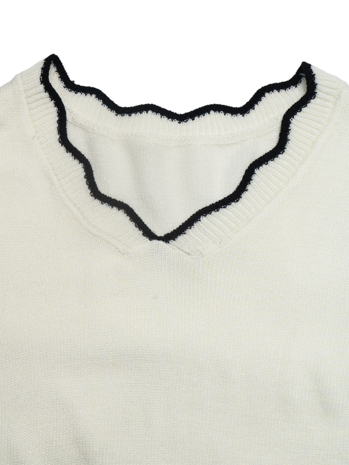 Scalloped Contrast Trim V Neck Cropped Jumper