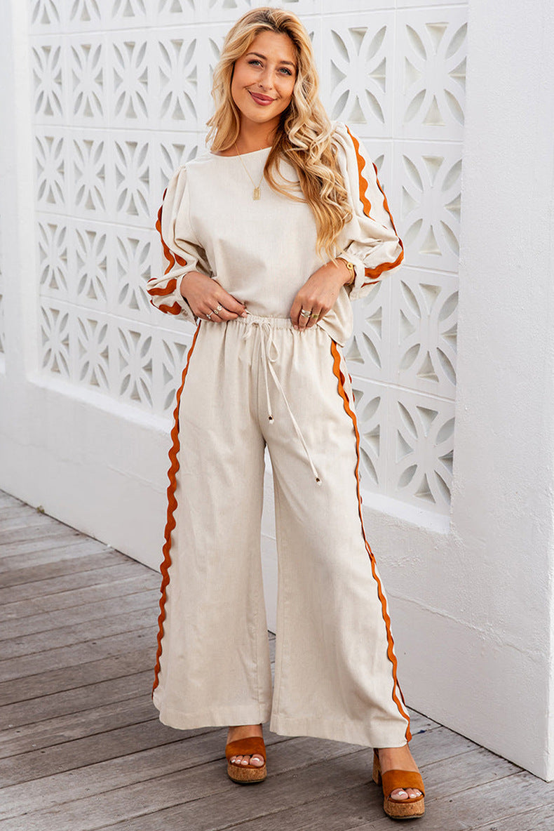 Beige Wave Trim Co-Ord Set