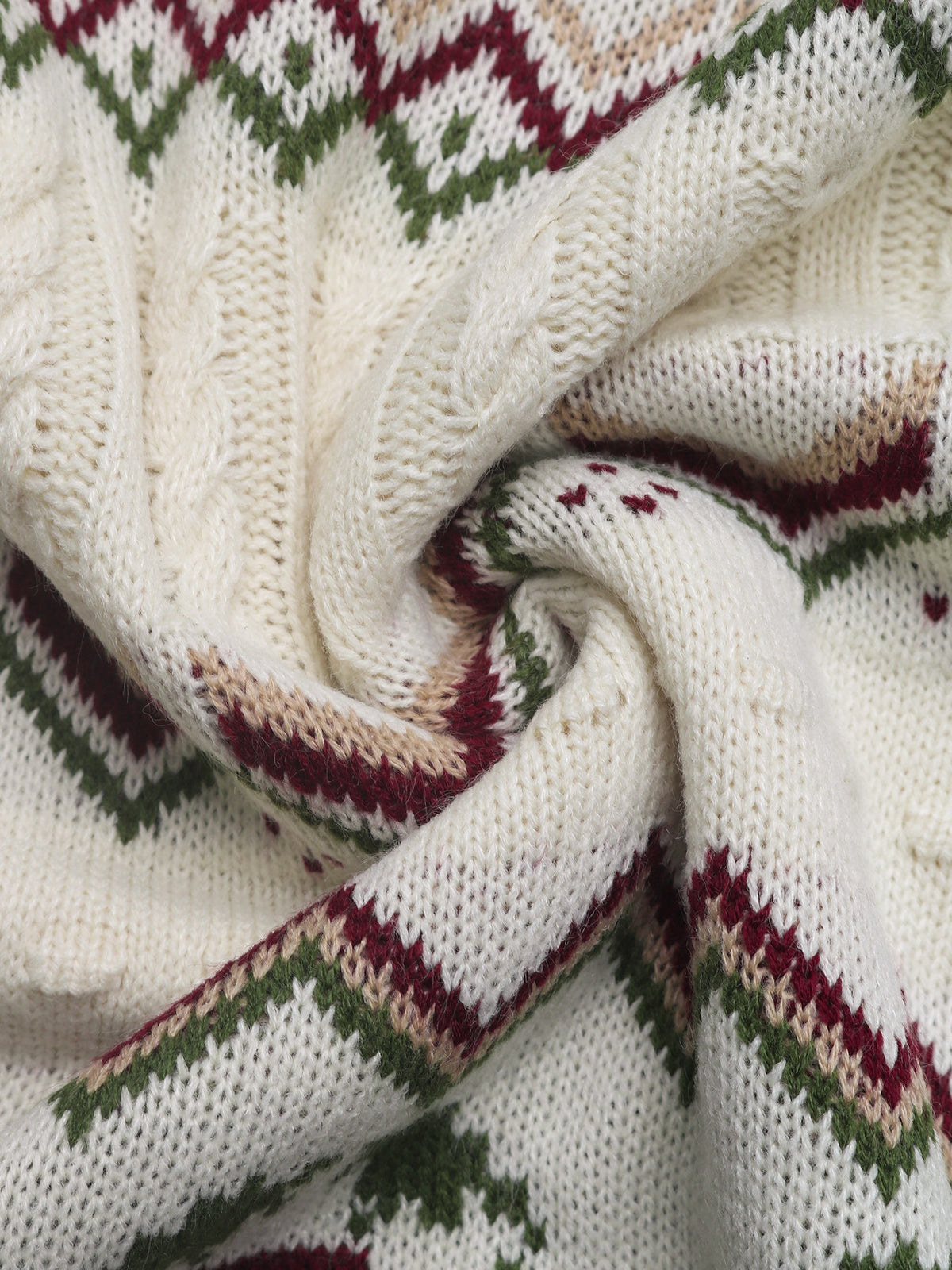 Fair Isle Cable Knit Bobble Stitch Polo Neck Jumper