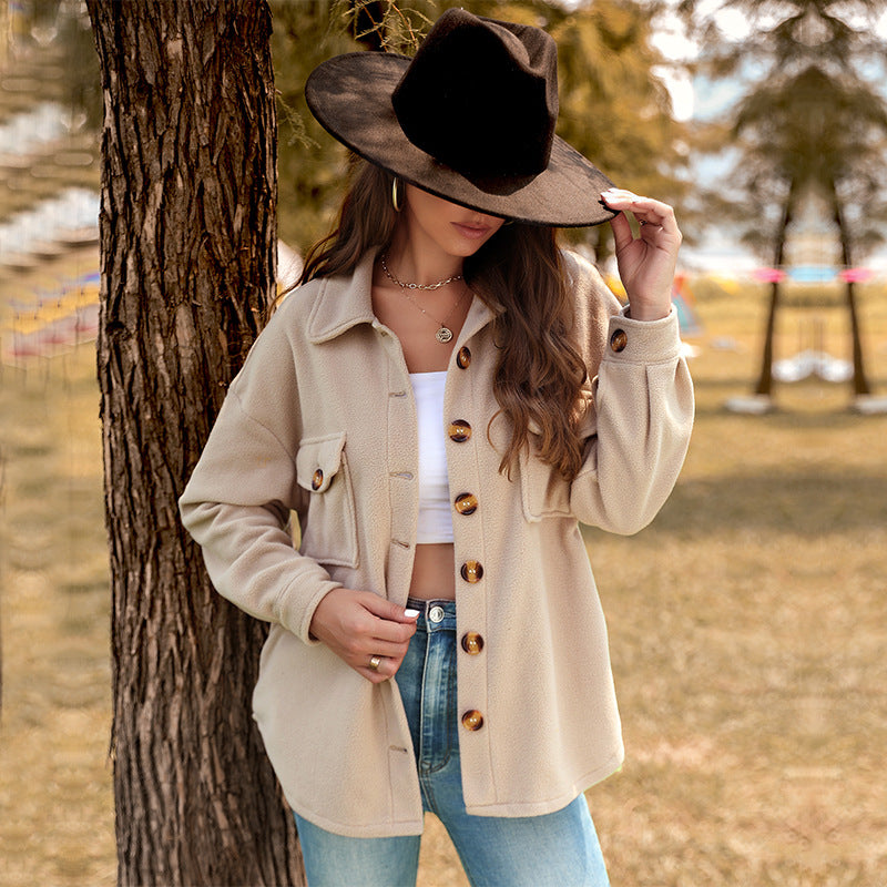 Women's Fleece Shirt Jacket in Beige, view 4