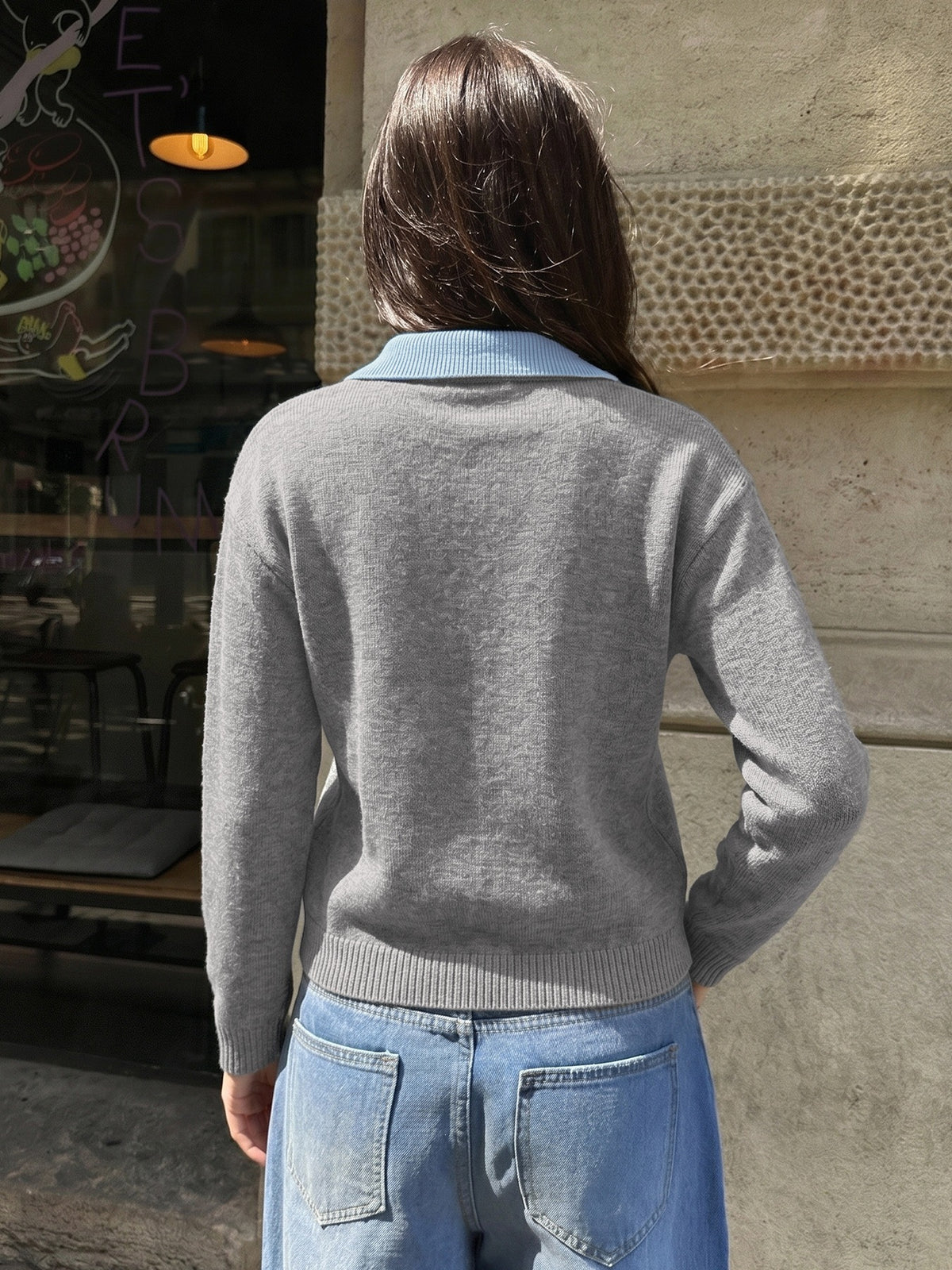 Contrast Collar Layered Look V Neck Soft Jumper