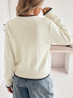 Gold Button Blanket Stitch V Neck Cropped Cardigan