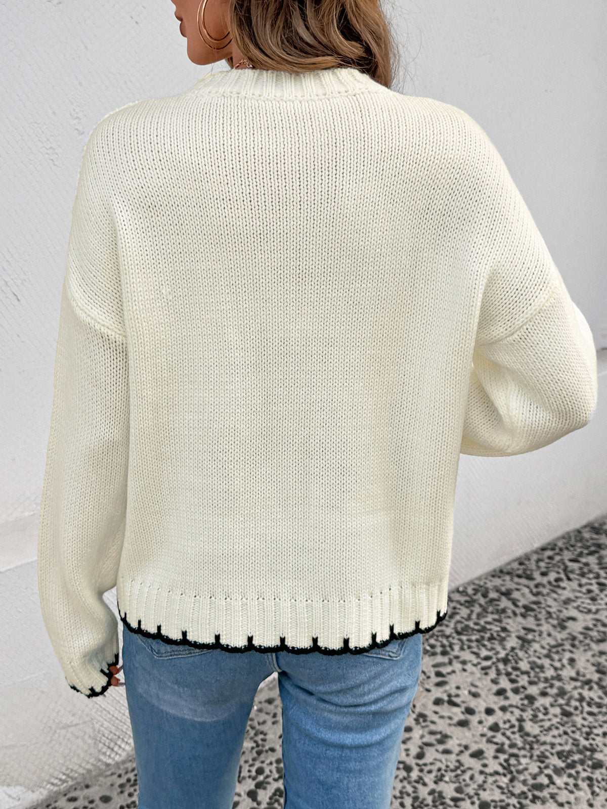 Contrast Stitch Patchwork Cable Knit Jumper