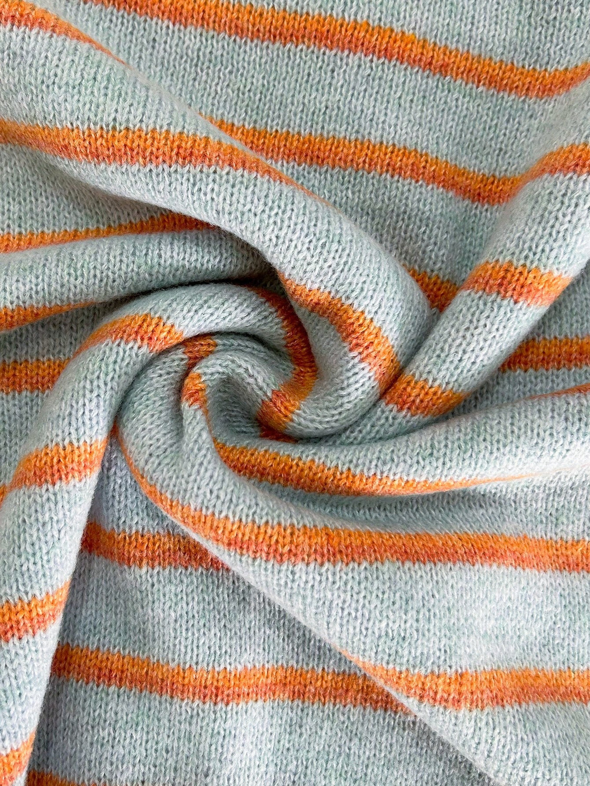 Orange Trim Powder Blue Striped Crew Neck Cardigan