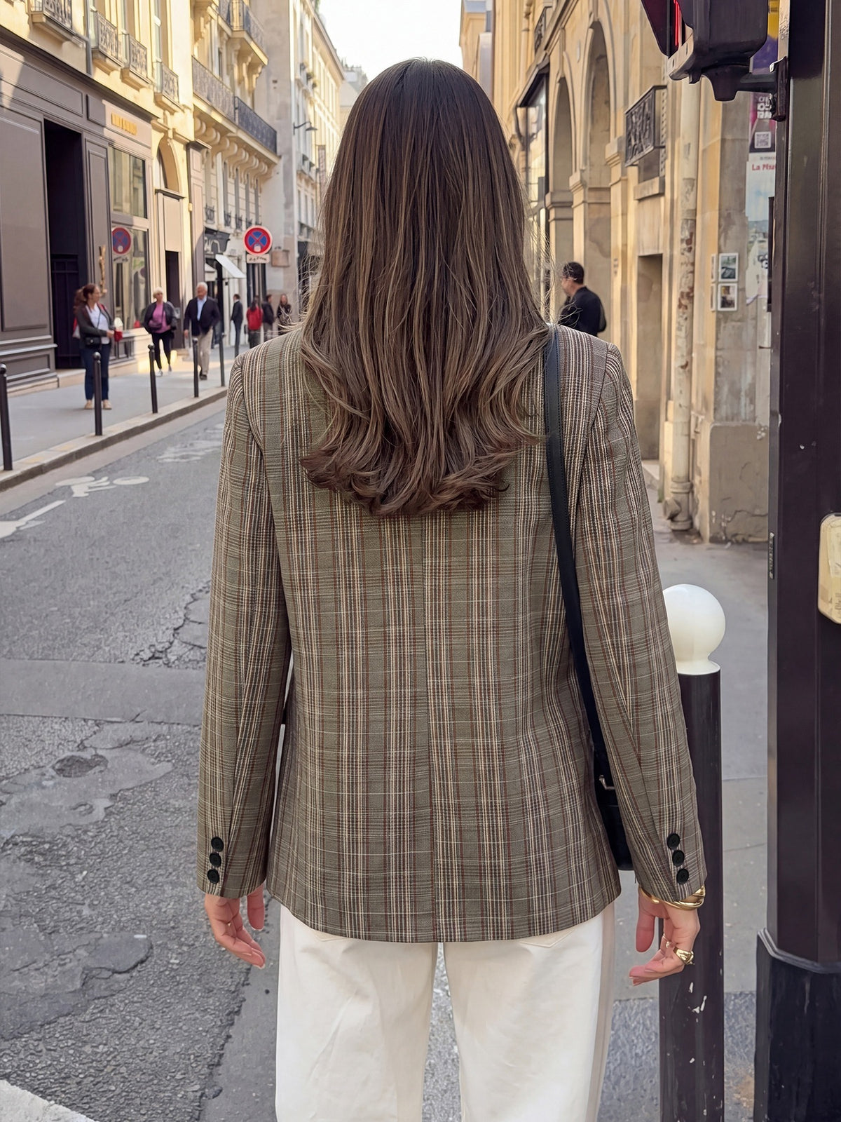 Asymmetric One Button Funnel Neck Check Blazer