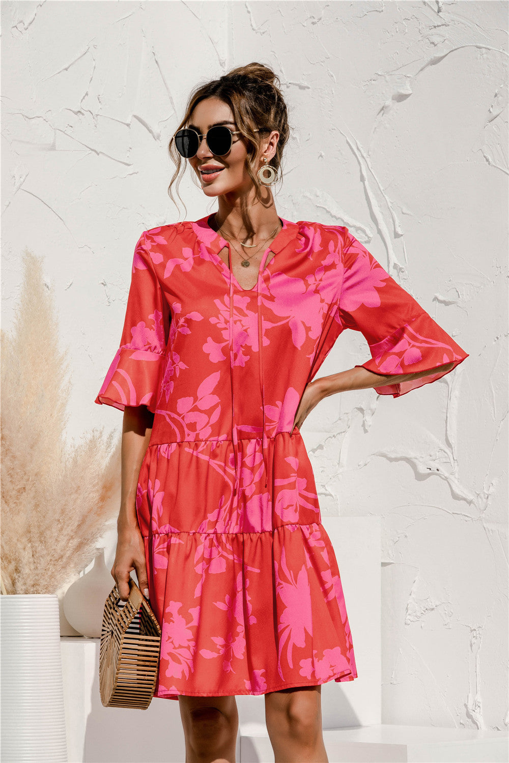 Frill Sleeve Tiered Midi Dress