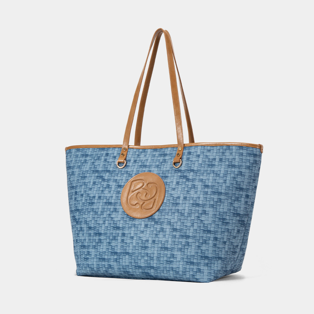 The Bagco - Woven Tote Bag with Leather Trim