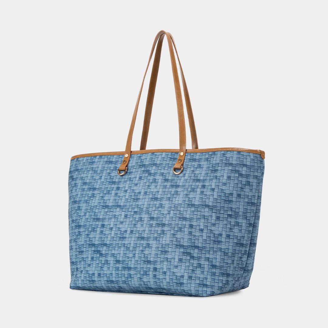 The Bagco - Woven Tote Bag with Leather Trim