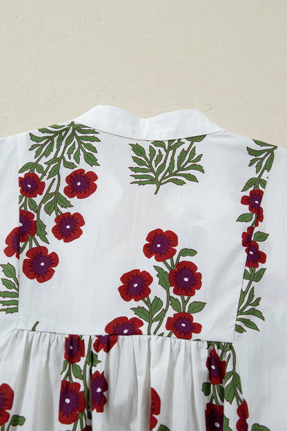 Women's White Floral V Neck Summer Mini Dress