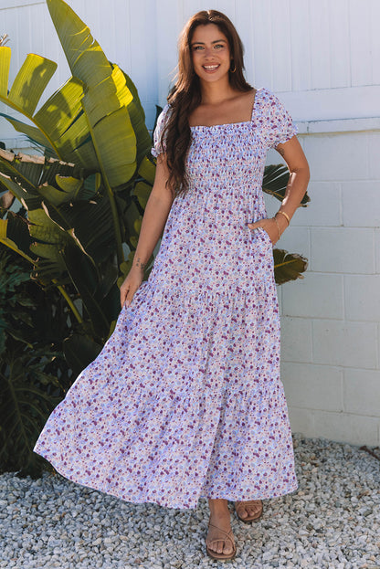 Women's Purple Floral Summer Maxi Dress