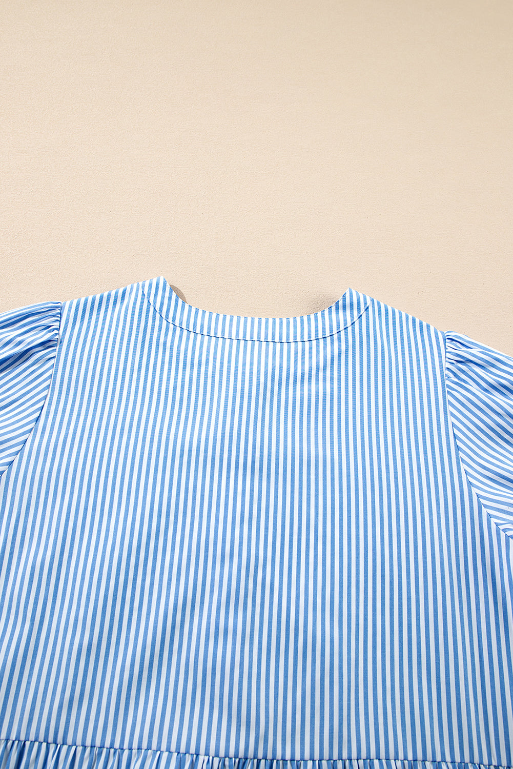Women's Blue Stripe Bubble Short Sleeve Summer Midi Dress