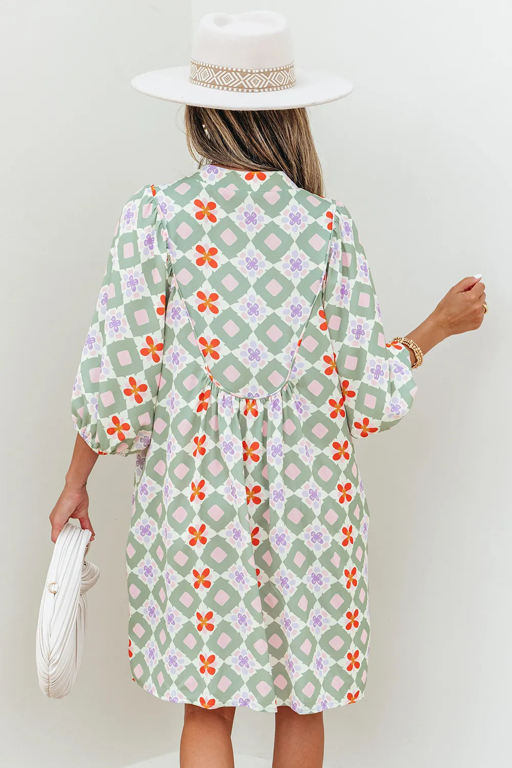 Green Floral Geometric Mini Dress