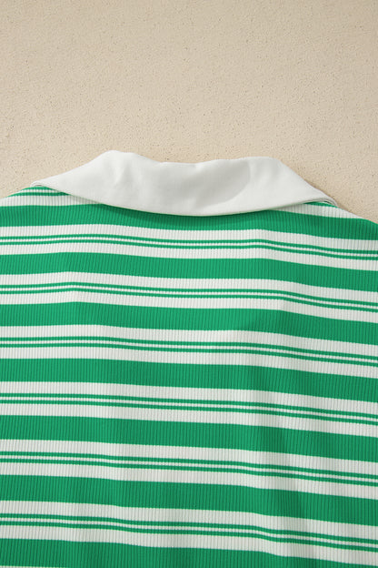 Women's Green Striped Summer Midi Dress with Pockets