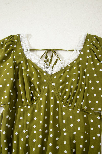 Women's Green Polka Dot High Waist Summer Maxi Dress