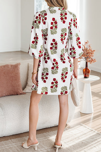 Women's White Floral V Neck Summer Mini Dress