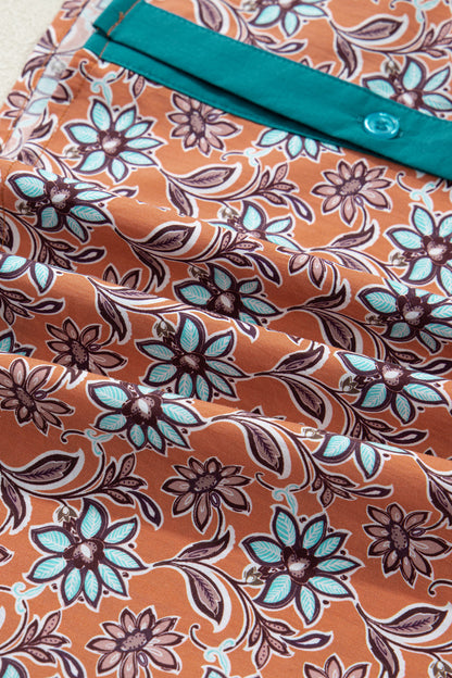 Women's Orange Boho Floral Summer Mini Dress