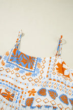 Orange Multi Print Maxi Dress with Ricrac Trim