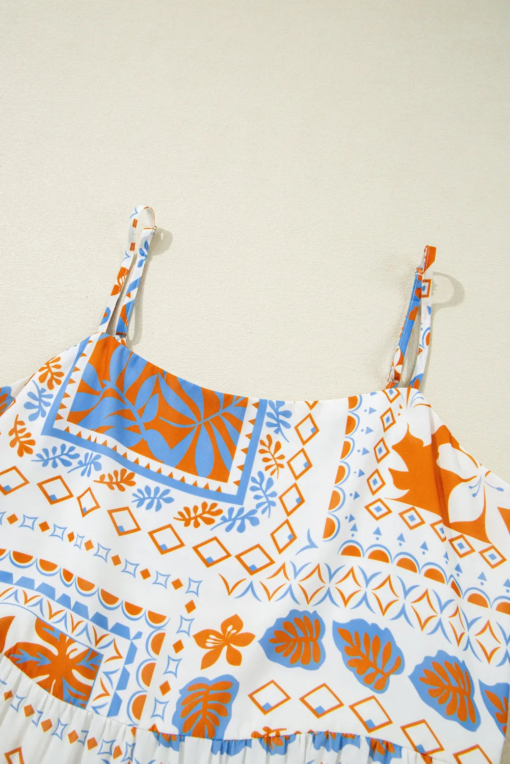 Orange Multi Print Maxi Dress with Ricrac Trim