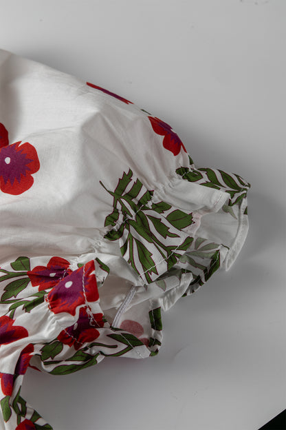 Women's White Floral V Neck Summer Mini Dress