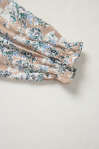 Women's Beige Floral Puff Sleeve Summer Midi Dress