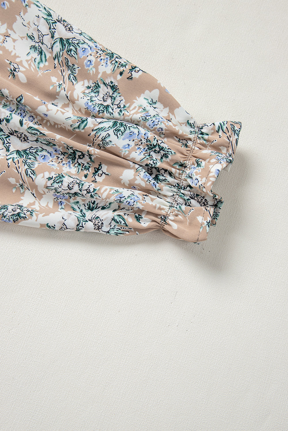 Women's Beige Floral Puff Sleeve Summer Midi Dress