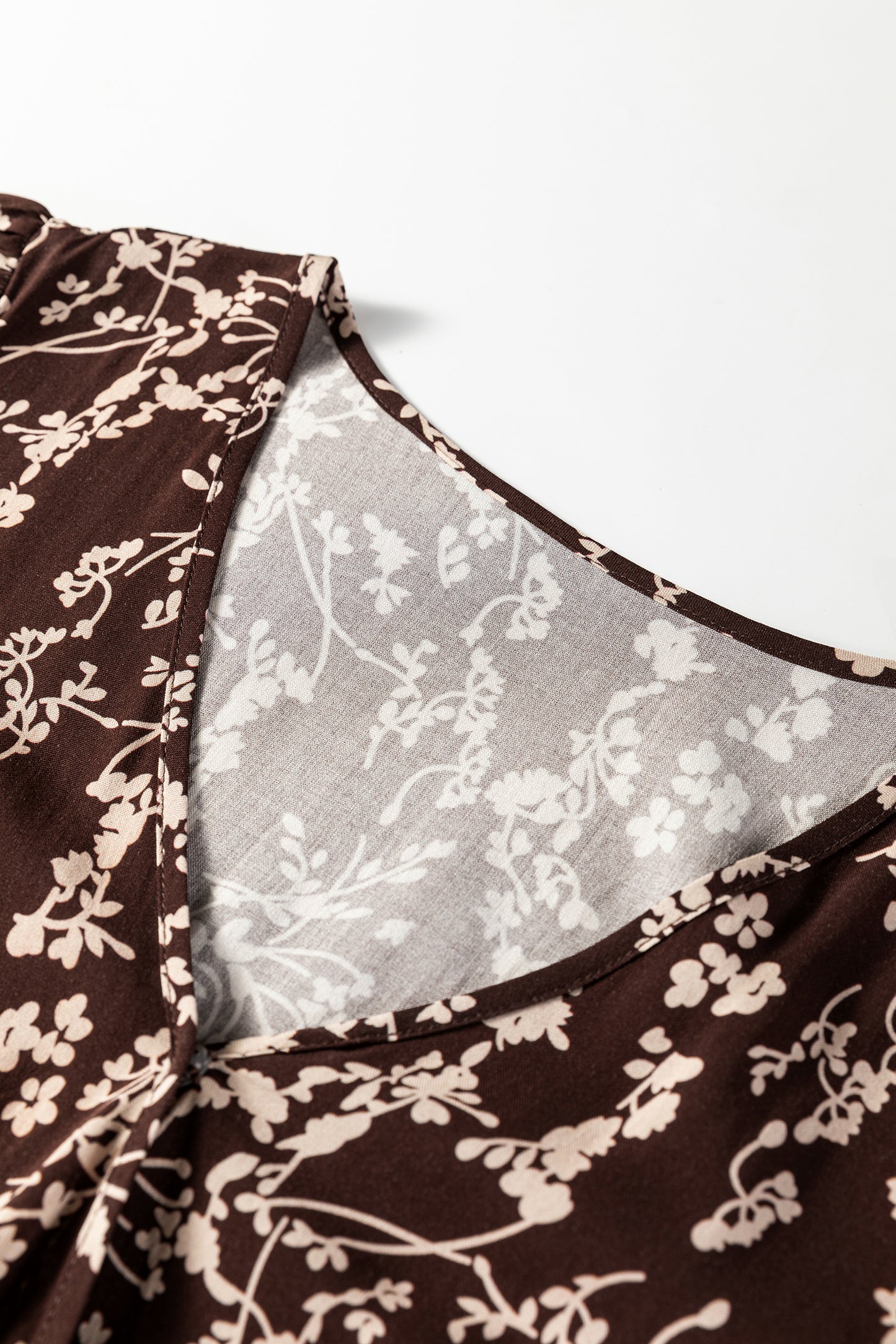 Women's Brown Floral Long Sleeve Summer Mini Dress