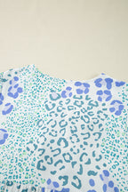 Sky Blue Leopard Contrast Bow Puff Sleeve Mini Dress