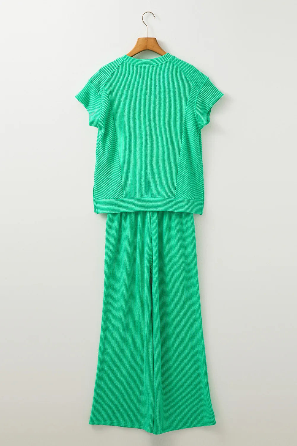 Textured Knit Lounge Co-ord Set – Wide Leg Trousers & T-Shirt