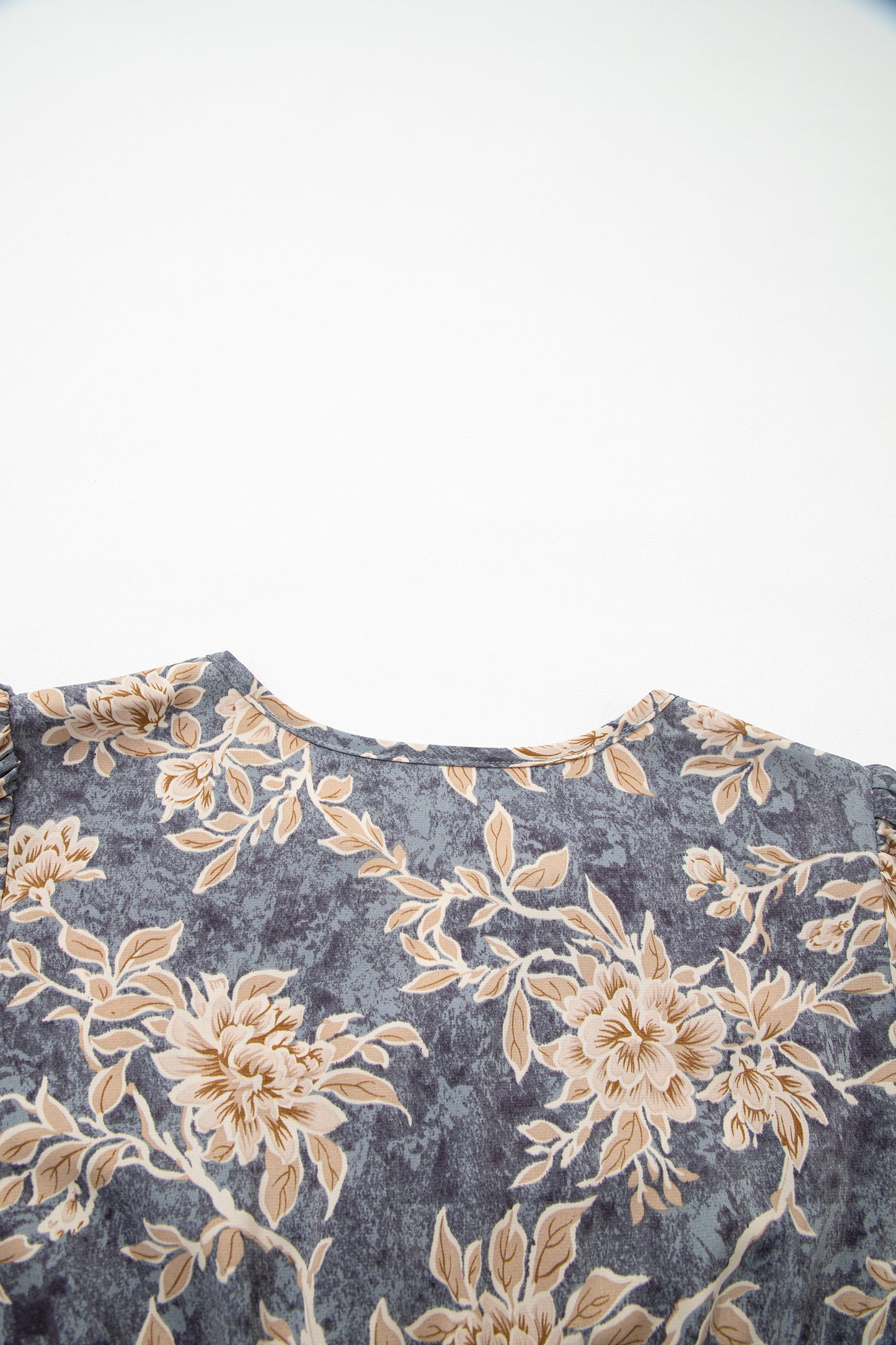 Women's Blue Floral High Waist Long Sleeve Summer Maxi Dress