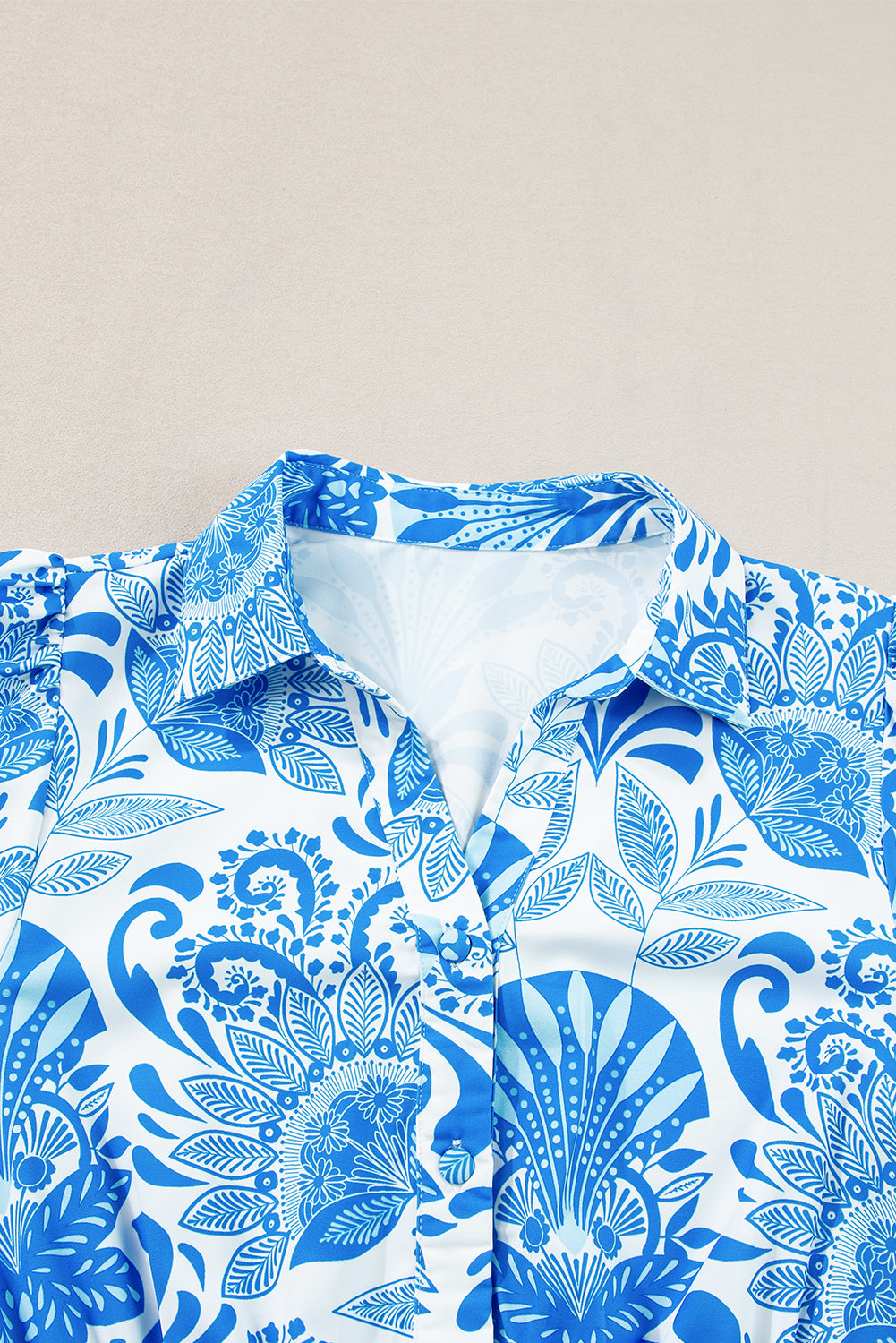 Women's Blue Retro Floral Print Waist Ruffled Summer Mini Dress