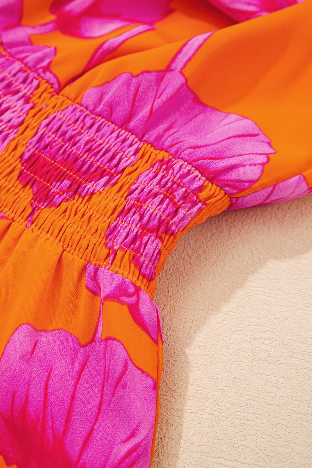Women's Orange Floral V Neck Summer Midi Dress