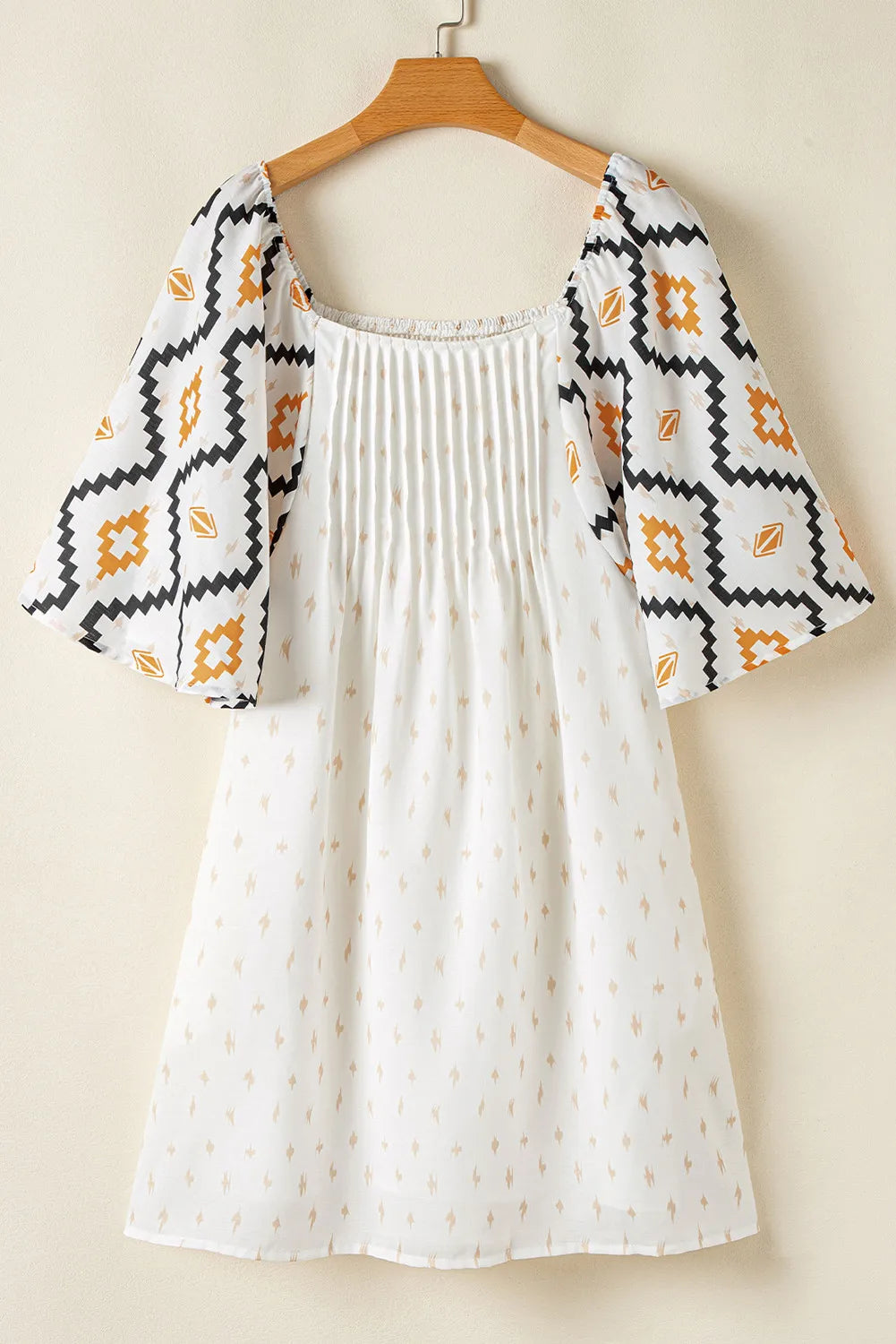 Beige Aztec Print Square Neck Mini Dress