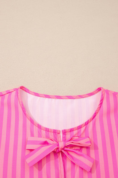 Women's Rose Striped Short Puff Sleeve Summer Mini Dress