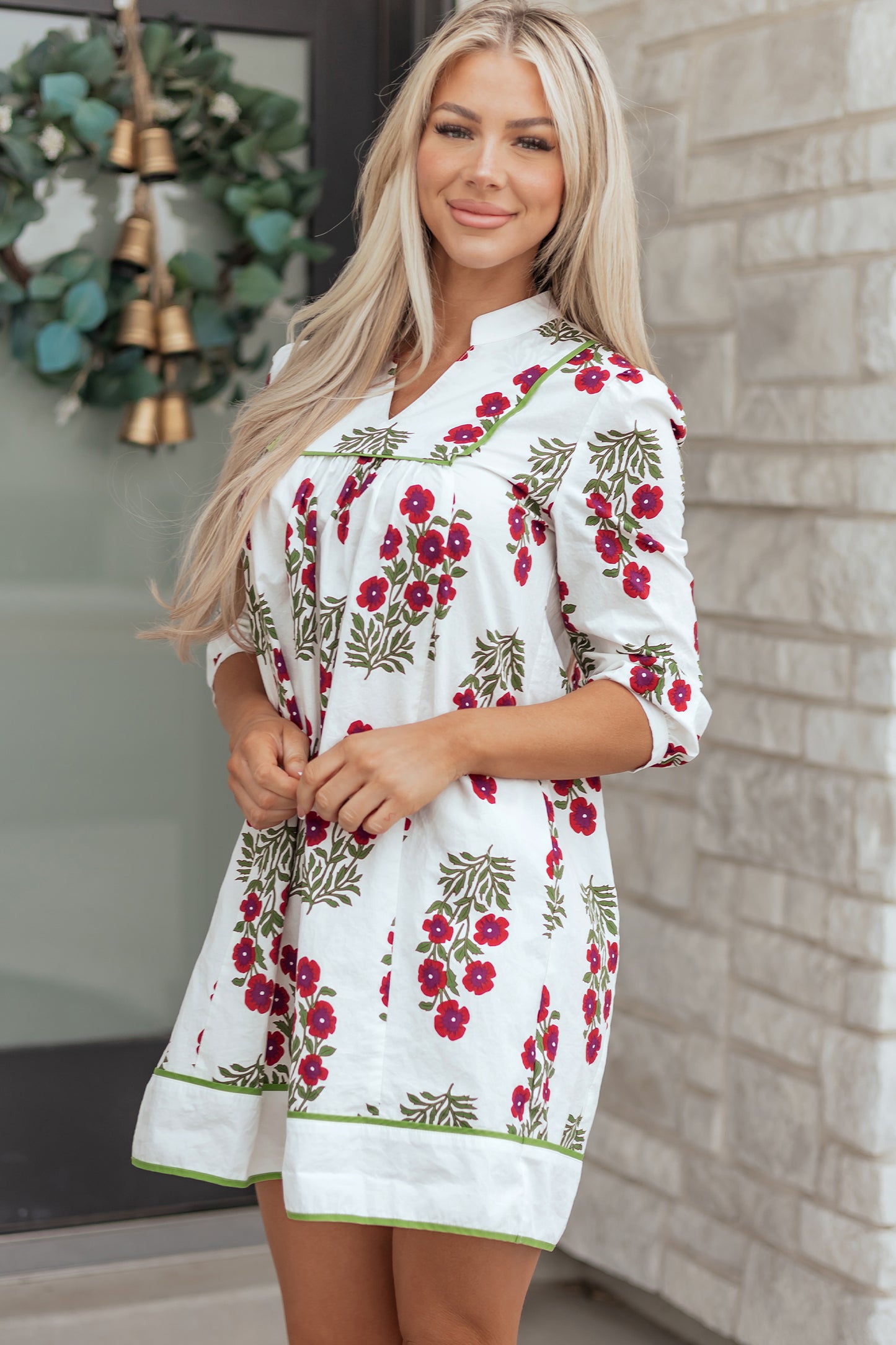 Women's White Floral V Neck Summer Mini Dress