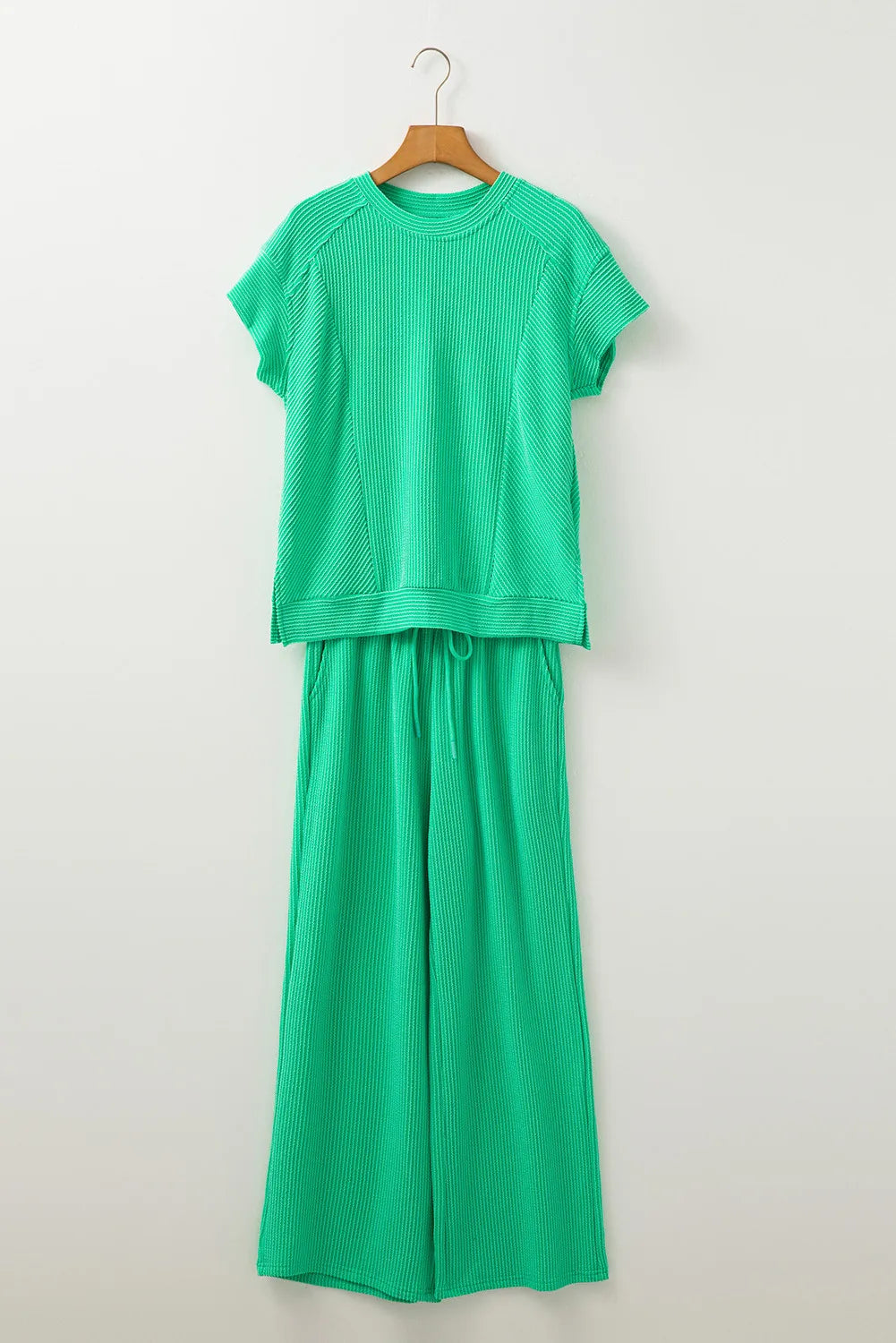 Textured Knit Lounge Co-ord Set – Wide Leg Trousers & T-Shirt