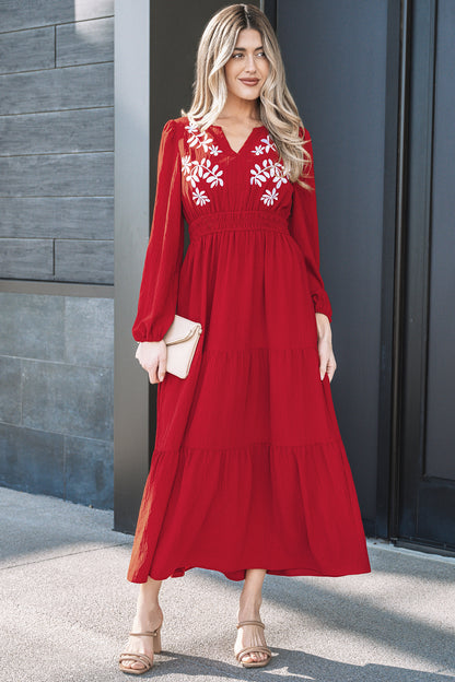 Women's Red Long Sleeve Summer Maxi Dress