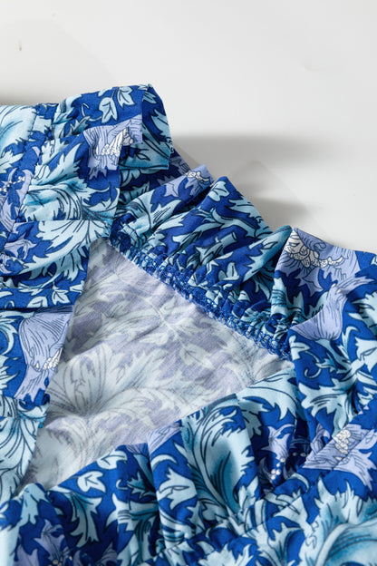Women's Blue Floral V Neck Summer Midi Dress