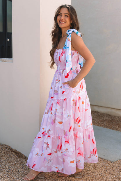 Women's Pink Floral Summer Maxi Dress