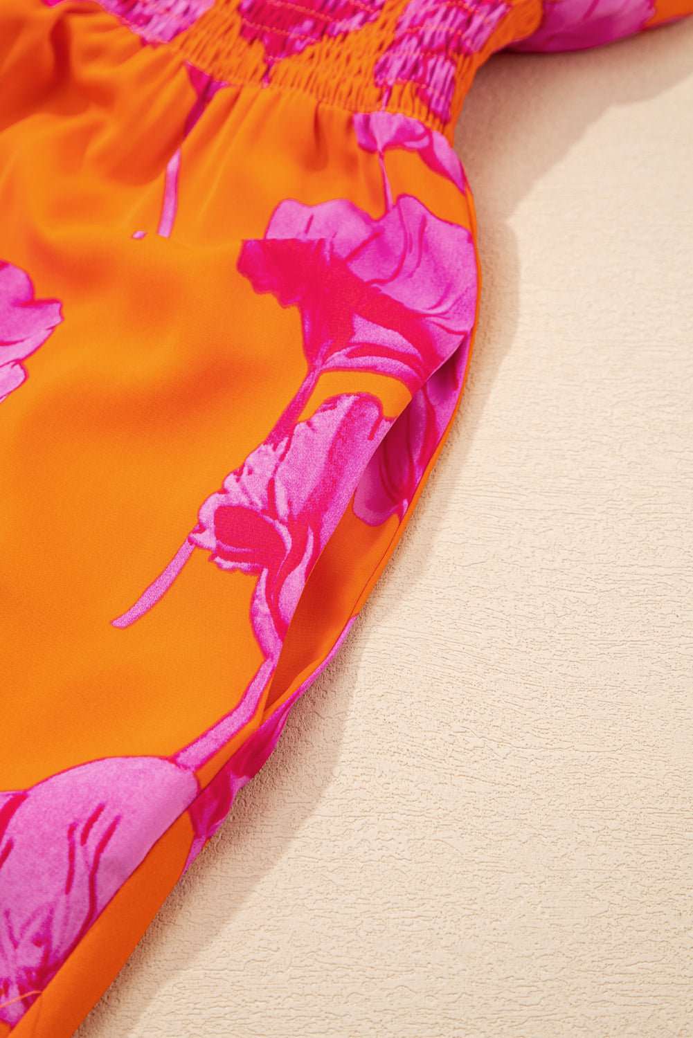 Women's Orange Floral V Neck Summer Midi Dress
