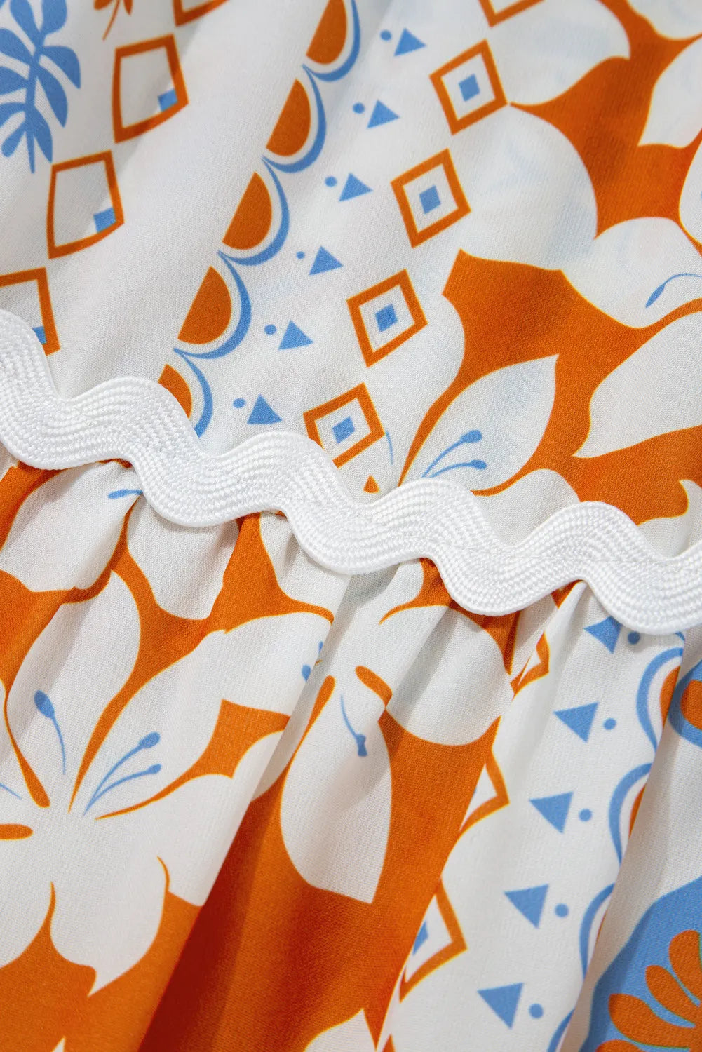 Orange Multi Print Maxi Dress with Ricrac Trim