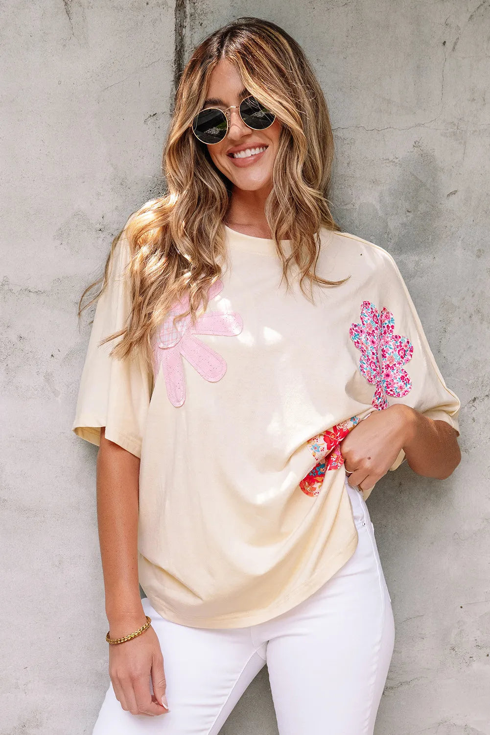 Apricot Floral Patch Loose Fit T-Shirt