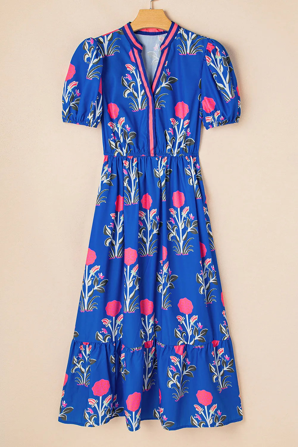 Floral Puff Sleeve Maxi Dress with Pockets