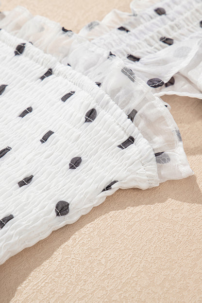 Women's White Polka Dot Flutter Sleeve Square Neck Summer Maxi Dress