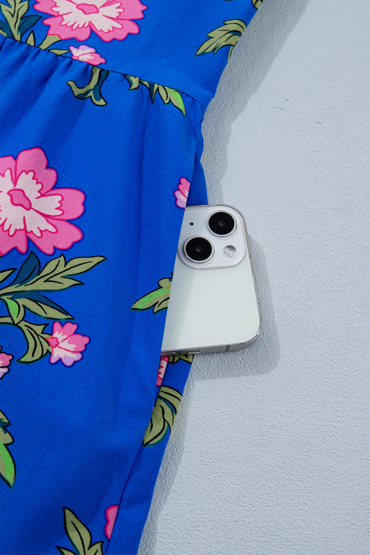 Women's Blue Floral V-Neck Summer Mini Dress