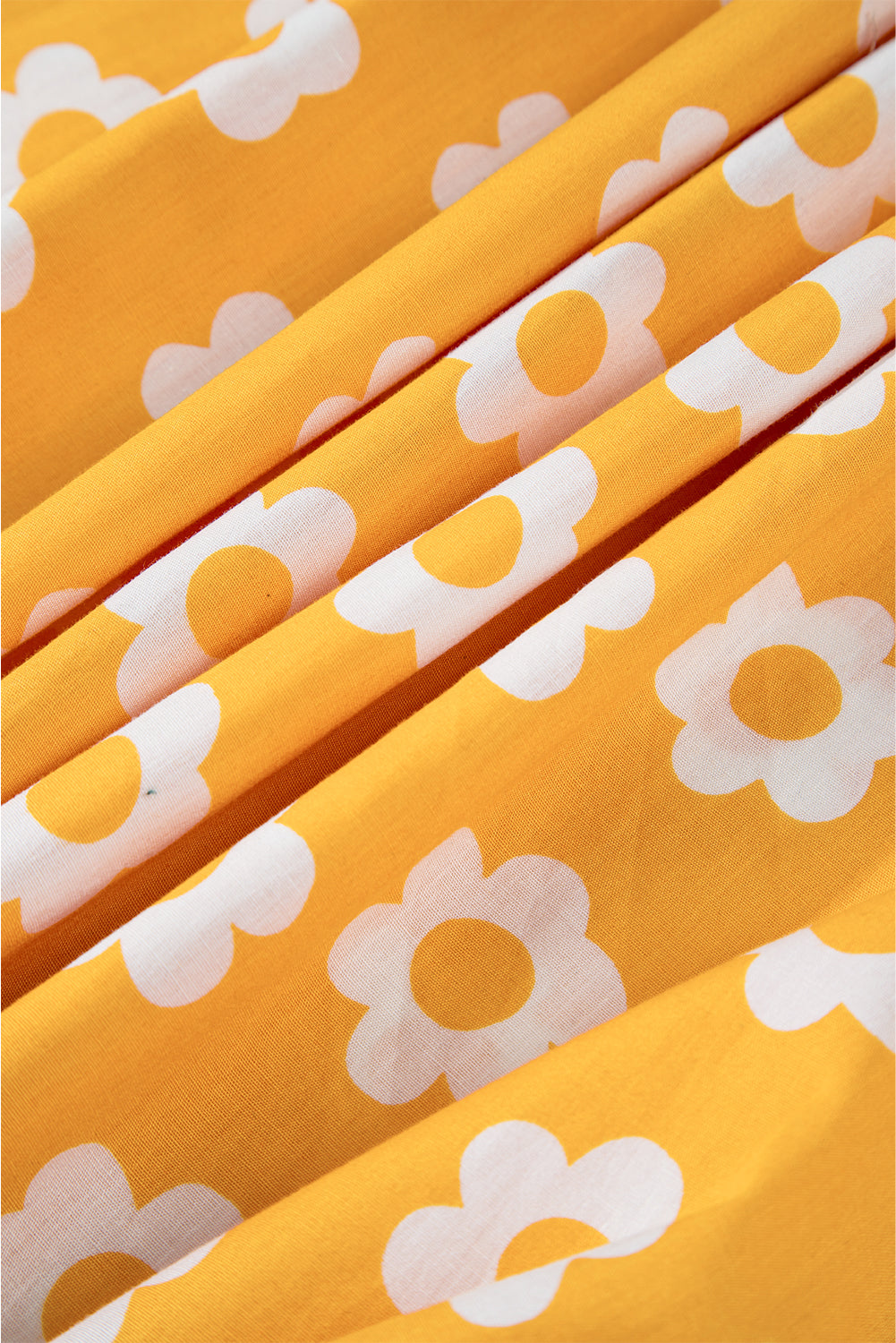 Women's Yellow Flower Bracelet Sleeve Buttons Collared Summer Midi Dress