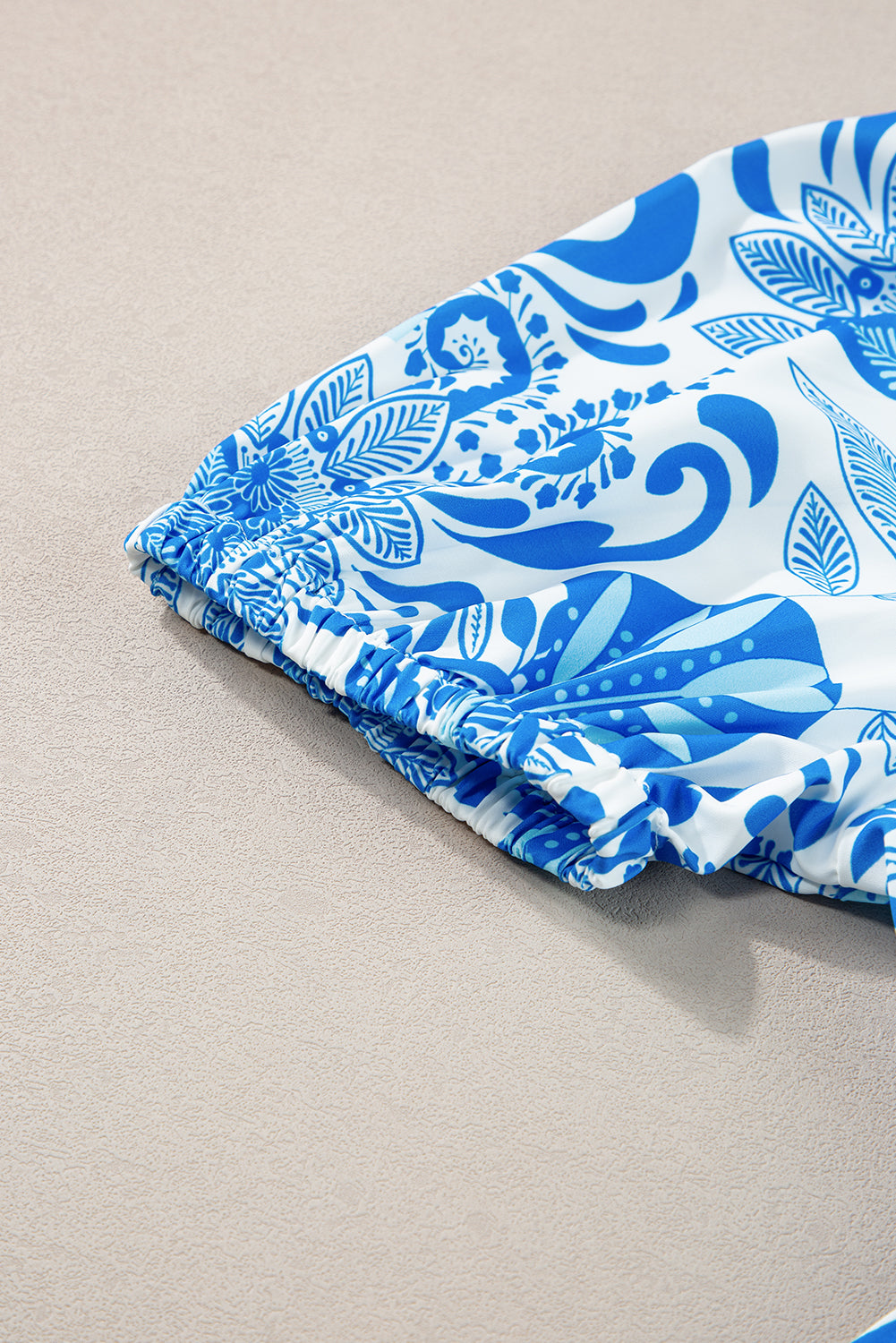 Women's Blue Retro Floral Print Waist Ruffled Summer Mini Dress