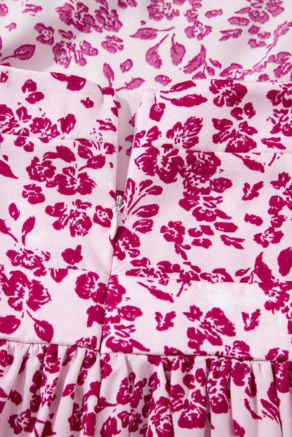 Women's Pink Floral Cutout Back Sleeveless Summer Maxi Dress