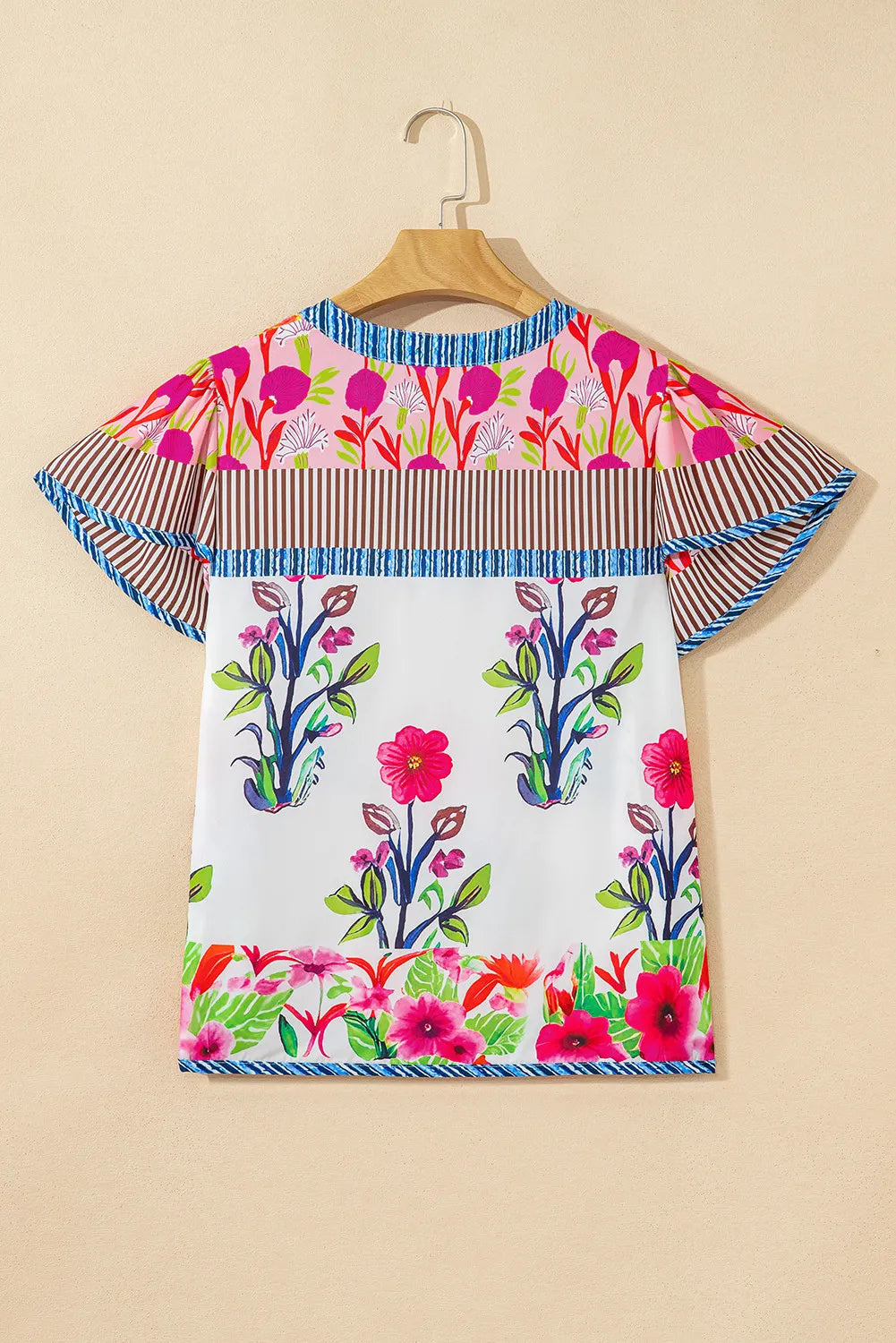 Sunscape Patchwork Floral Short Sleeve Blouse