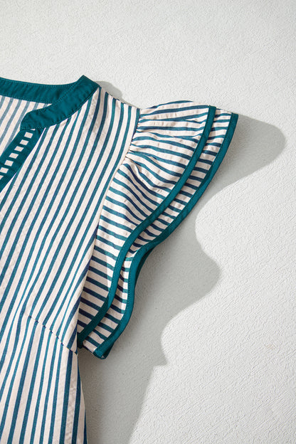 Women's Green Stripe Short Sleeve Summer Midi Dress