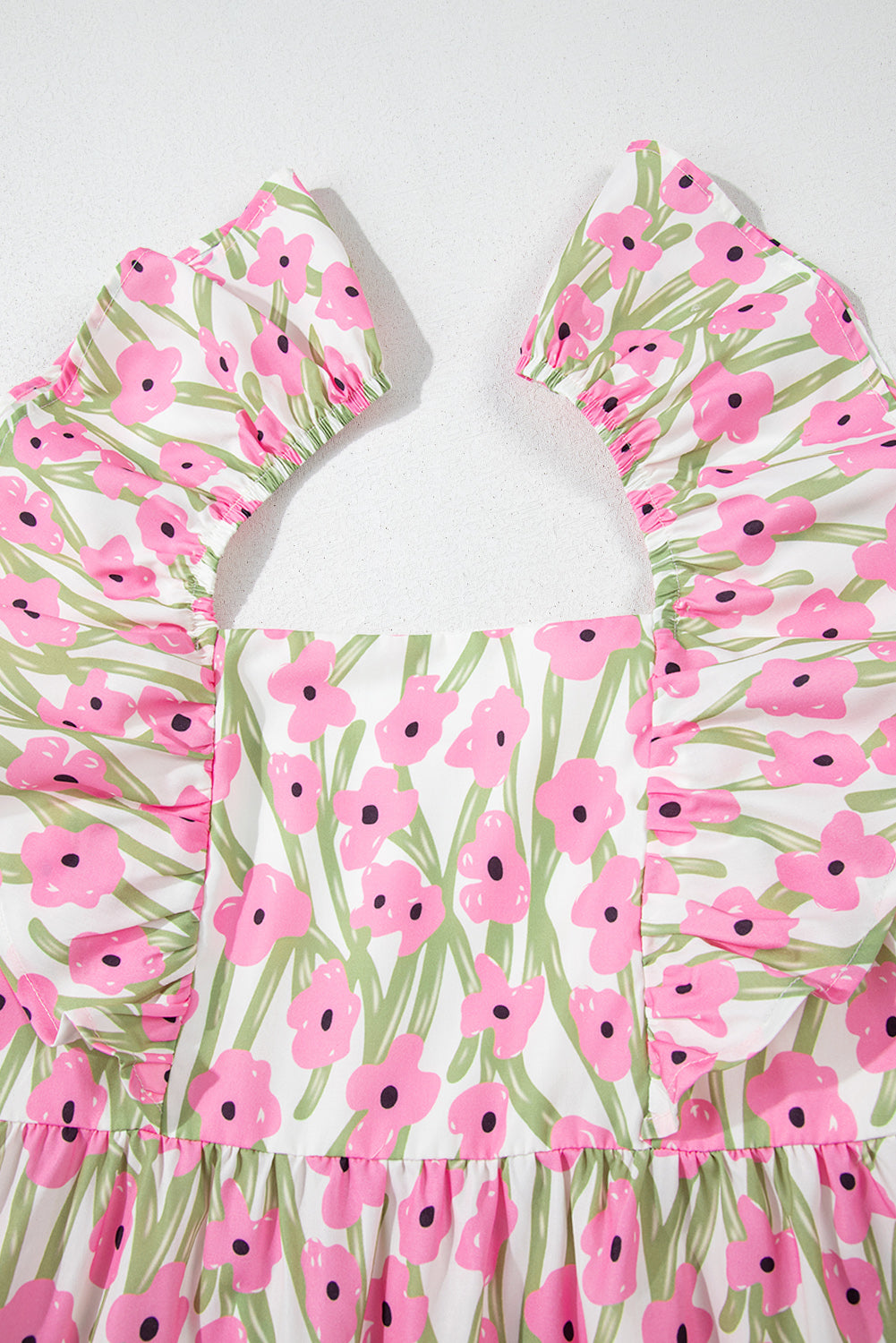 Women's Pink Floral Square Neck Summer Maxi Dress
